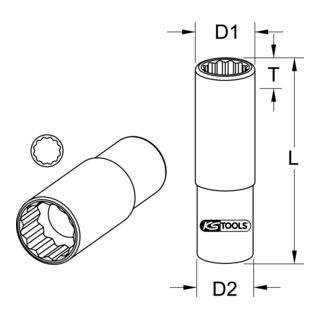 KS Tools 3/8" speciale bougiedop, 14mm