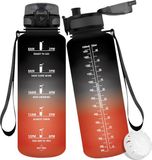 Unyqoos Bouteille d'eau - 1,5 litre - Noir Rouge - Tritan sans BPA - Anti-fuite - Avec marqueur de temps et filtre à fruits