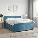 vidaXL Boxspringbed met matras, donkerblauw, 140 x 190 cm, fluweel