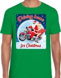 Bellatio Decorations Fout Kerstshirt / t-shirt - Driving home for christmas - motorliefhebber / motorrijder / motor fan groen voor heren - kerstkleding / kerst outfit L