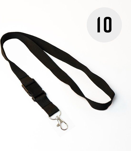 Merkloos / Sans marque Lanyard - keycord sleutelhanger - zwart - 10 stuks