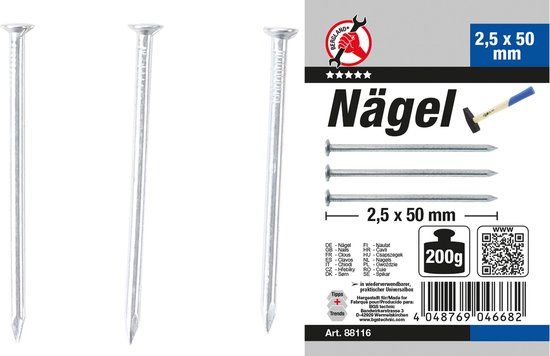 BGS Nagel-assortiment 200 gram 2,5 x 50 mm | Platte spijker
