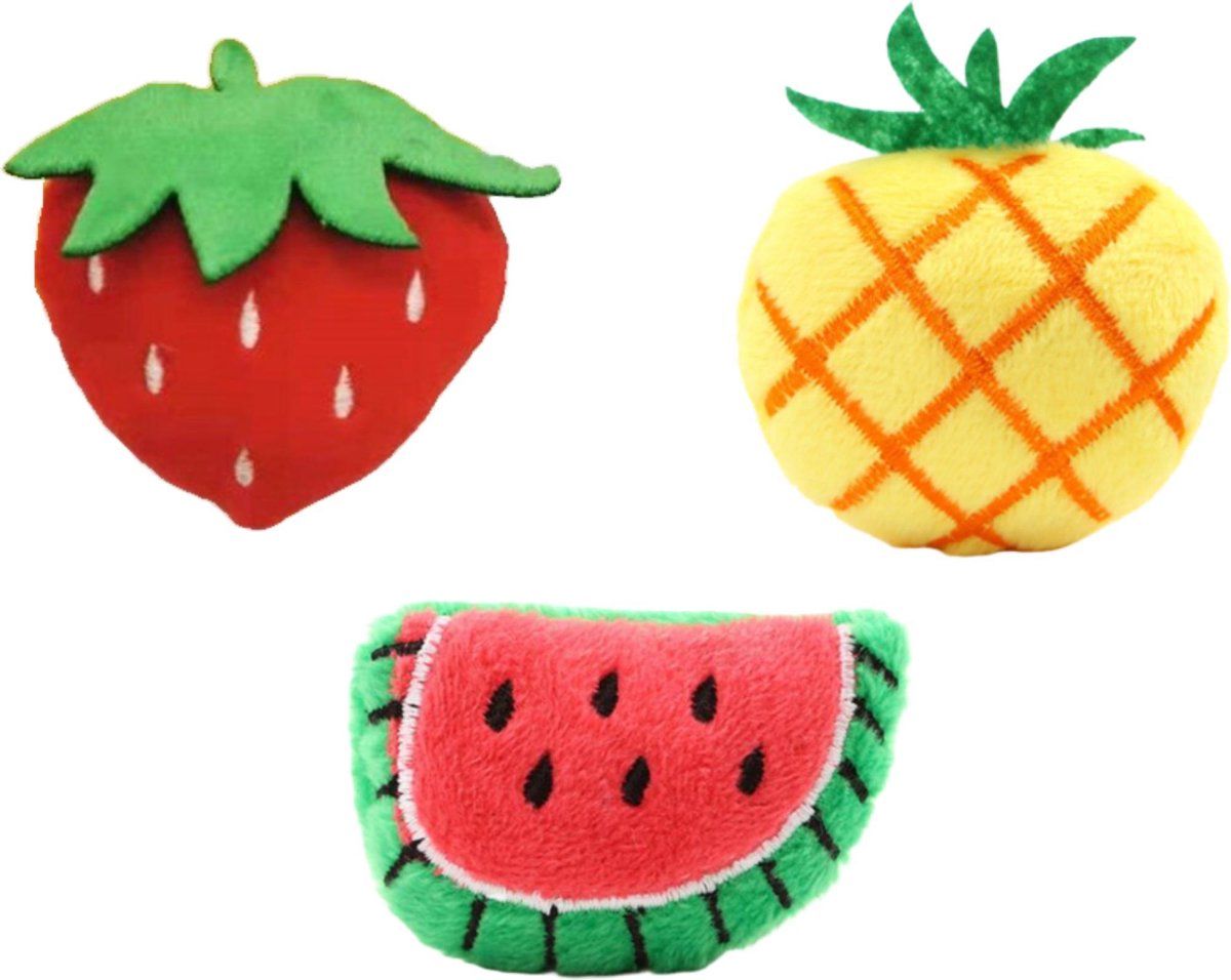 Make Me Purr Mini Fruit Set (3 stuks) - Kattenspeeltjes met Catnip Kattenkruid - Katoen
