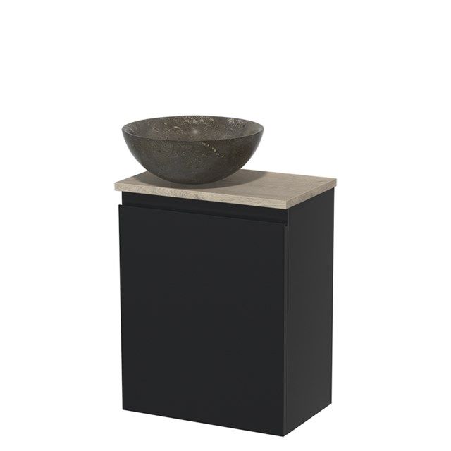 Maxaro Toiletmeubel met Waskom Natuursteen Modulo Mat Zwart Greeploos 41 cm Lichtgrijs Eiken Blad