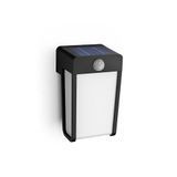 Philips Shroud buitenwandlamp op zonne-energie, 2.3W, 2700K, zwart, mat glas, met bewegingssensor, IP44 weerbestendig