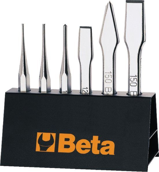 Beta 6-delige set doorslagen, centerpunten, koudbeitels en ritsbeitels met support 38/SP6