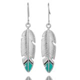 Deja Jewels Lookinggoodtoday Lange zilverkleurige oorbellen veer met turquoise en zwarte details