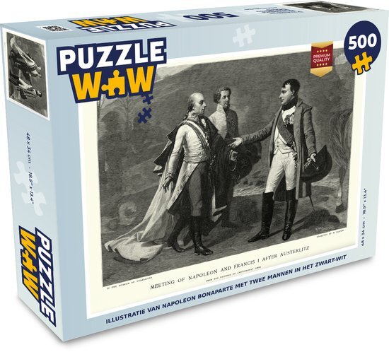 MuchoWow Puzzel Illustratie van Napoleon Bonaparte met twee mannen in het zwart-wit - Legpuzzel - Puzzel 500 stukjes