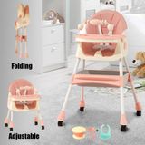 Chaise haute pour bébé - Chaise repas pliable 3-en-1 - Double plateau - Rangement pour jouets - Pieds antidérapants - Facile à nettoyer - Rose