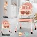 Chaise haute pour bébé - Chaise repas pliable 3-en-1 - Double plateau - Rangement pour jouets - Pieds antidérapants - Facile à nettoyer - Rose