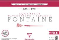 Clairefontaine 975503C Vierzijdig Gelijmd Blok Fontaine - 20 Vellen Wit Aquarelpapier 100% Katoen Fijne Korrel Professionele Kwaliteit 36x51 cm 300g