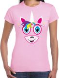 Bellatio Decorations Dieren verkleed t-shirt dames - Eenhoorn gezicht - Carnaval - Lichtroze - Maat L