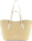 Coccinelle Leren Shopper Schoudertas New Never Without Bag Bicolor Straw Handbag Mul. Blanco / Blan Beige