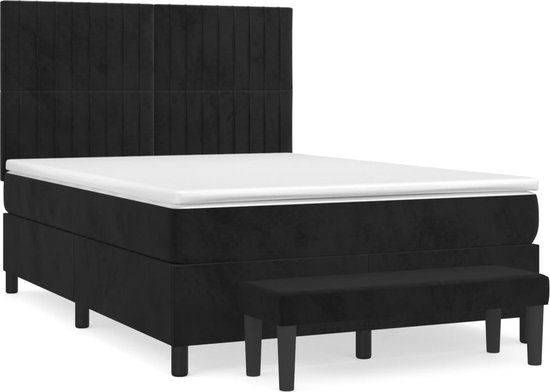vidaXL Boxspring met matras fluweel zwart 140x200 cm