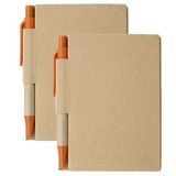 Merkloos Notitieboekje met Balpen - Hardcover - Beige/Oranje - 80 Gelinieerde Pagina's