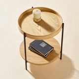 MODFU Ronde Salontafel - 2-Laags Ontwerp - Modern - Hout En MDF Met Zwart IJzeren Frame - Natuurlijk