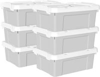 Merkloos 15L x 6 plastic opbergdozen met deksel en gespen, grijs