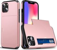 Selected by GSMpunt.nl Hoesje met Kaarthouder Slider Geschikt voor Apple iPhone 14 | Pasjeshouder Achterkant | Kaarthouder voor twee á drie pasjes | Roze Goud