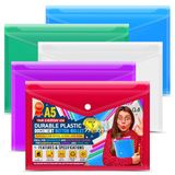 G4GADGET A5 plastic documentenportefeuilles met drukknop, 5 stuks, diverse kleuren, waterdicht, duurzaam en transparant, A5-bestandsmappen voor school, kantoor, thuis en op reis