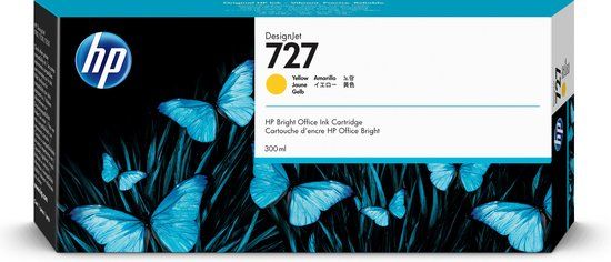 HP 727 Yellow DesignJet Ink Cartridge - 300 ml - F9J78A