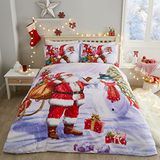Fusion - Kerstman in de sneeuw dekbedovertrek - tweepersoons beddengoed (200 x 200 cm) - 2x kussenslopen inbegrepen