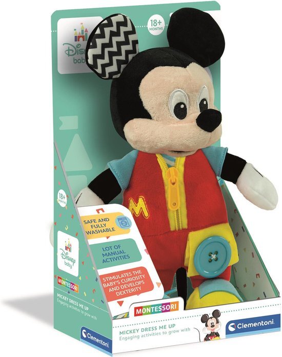 Clementoni - 17859 - Disney Baby Mickey Aankleedknuffel - Knuffel, Montessori Speelgoed, Educatief Speelgoed Voor Kinderen, Stimuleert De Baby-motoriek, Baby Speelgoed, 18-36 Maanden