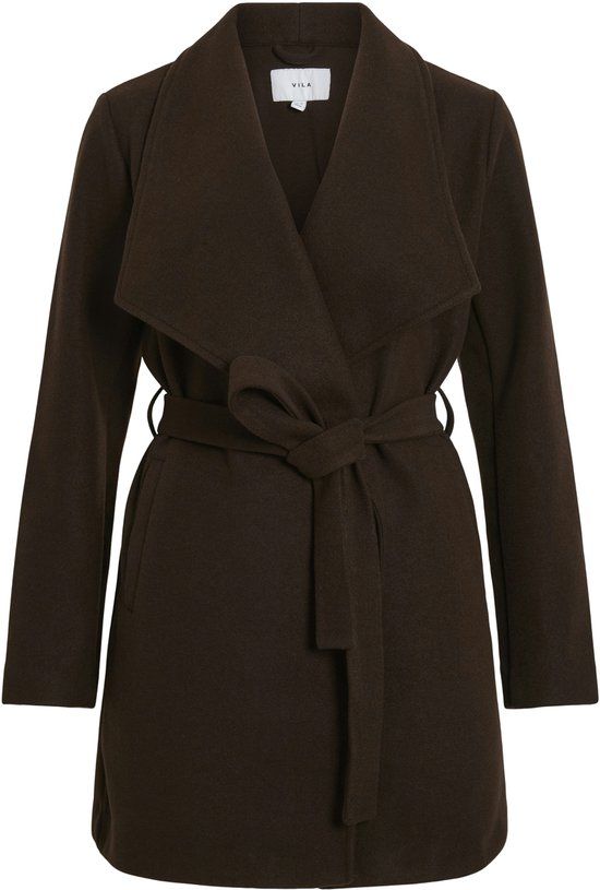 VILA VICOOLEY COLLAR BELT COAT NOOS Dames Gewatteerde jas - 34 - Polyester - Coffee Bean