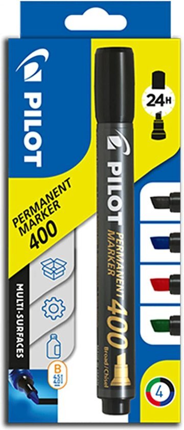 Pilot - SCA-400 Viltstift flow pack - Beitelpunt - Zwart - 4 stuks