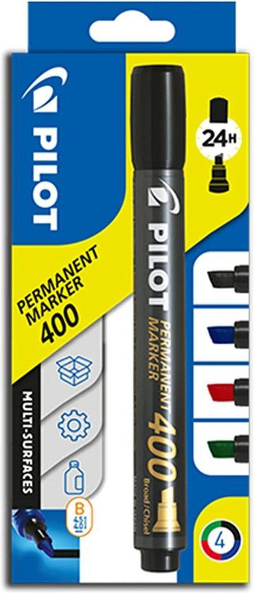 Pilot SCA-400 Viltstift flow pack - Beitelpunt - Zwart - 4 stuks