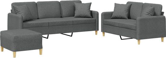 vidaXL 3-delige Loungeset met kussens stof donkergrijs