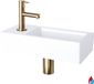 Differnz Helios Fonteinset - Toiletfontein van Keramiek in de Kleur Wit - Rechte Warm/Koud Kraan in Mat Goud - Kraan Links Gemonteerd - Afvoerplug Always Open - Afmetingen 37.5 x 18.5 x 9 cm