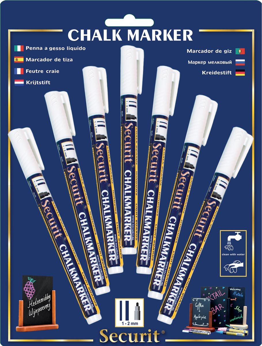 Securit Krijtstift SMA-100 rond wit 1-2mm blister à 7st