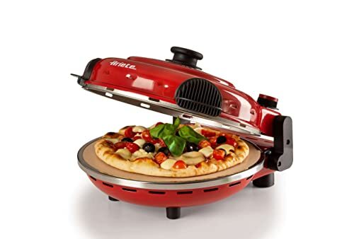 Ariete 919 pizza in 4 minuten, pizzaoven, 400 graden, bakken in 4 inch, vuurvaste steen 32 cm diameter, 1200 watt, timer 15 inch, rood