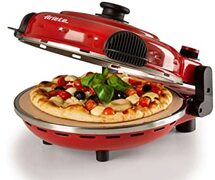 Ariete 919 pizza in 4 minuten, pizzaoven, 400 graden, bakken in 4 inch, vuurvaste steen 32 cm diameter, 1200 watt, timer 15 inch, rood