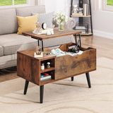 YITAHOME Salontafel met lifttop met verborgen compartiment, verstelbare opbergplank, veerlifter, salontafel met opbergruimte voor woonkamer, 80 x 40 x 61,5 cm, rustiek bruin