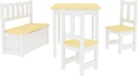 en.casa Lousame Kindertafel met 2 stoelen en 1 bank hout en wit