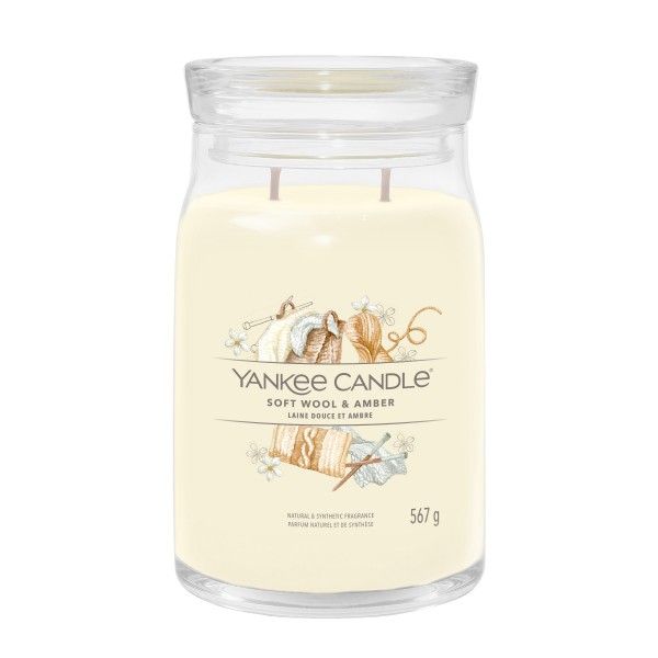 Yankee Candle Signature Cylinder Candle - Soft Wool & Amber - 90 Hours - Yellow