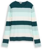 Tom Tailor - Gebreide trui met ronde hals - Maat XL - green mint white stripe