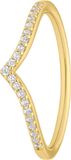 Lucardi Dames Zilveren ring V-vorm goldplated met zirkonia - Ring - 925 Zilver - Goudkleurig - 16.5 / 52 mm