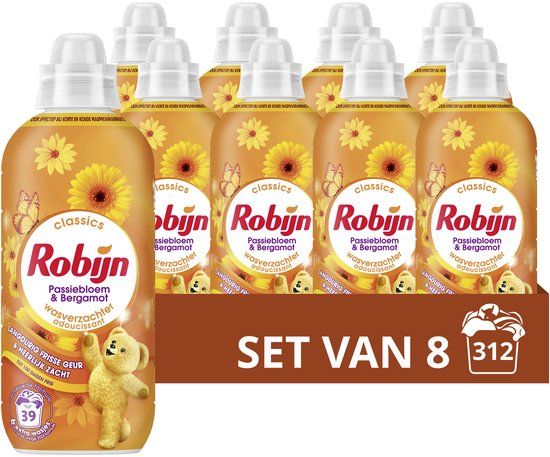 Robijn Classics Wasverzachter - Passiebloem & Bergamot - 8 x 39 wasbeurten - Voordeelverpakking