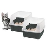 Iris Ohyama, Dienblad, Kunststof toilet met draagbeugel en schep, L48,5 x D38 x H30 cm, Set van 2, opstaande randen, voor katten, CLH-12, grijs