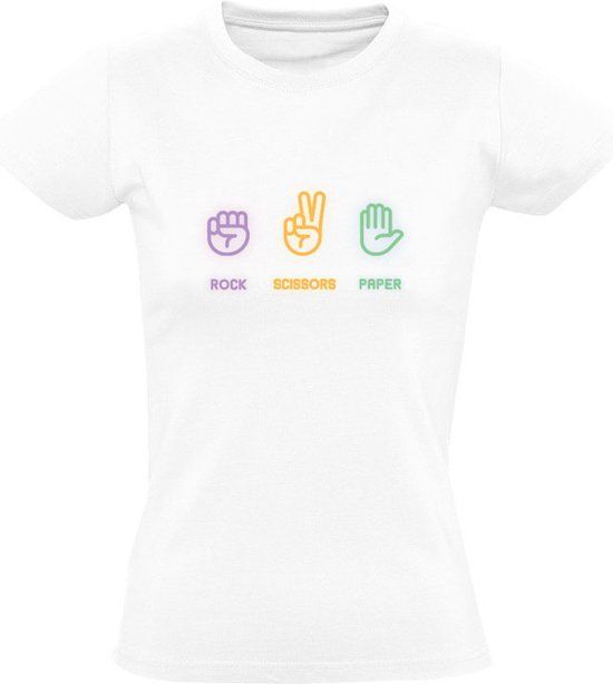 Sol's Steen Papier Schaar Dames T-shirt - Wit - Maat M