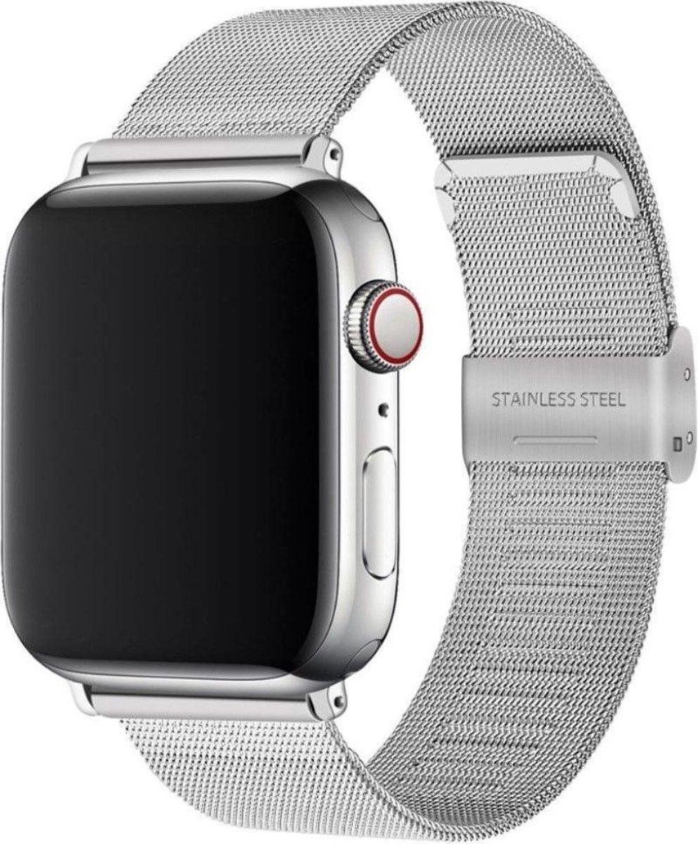 By Qubix Qubix Compatible Apple watch bandje - Milanese Loop bandje - Zilver - Geschikt voor Apple Watch 38mm / 40mm / 41mm
