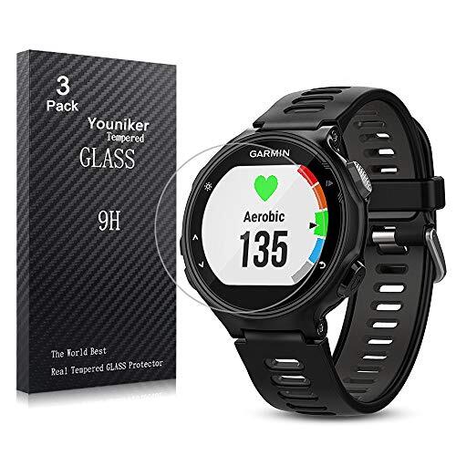 Youniker 3 Pack voor Garmin Forerunner 735XT Screen Protector Gehard Glas voor Garmin 735XT Screen Protector Folies Glas 9H Hardheid 0.3 MM Slank, Anti-Scratch, Anti-Vingerafdruk, Bubble Gratis