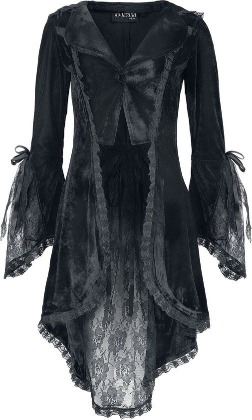 Gothicana by EMP Gothicana Zwart fluwelen vest met kanten details - Dames - S