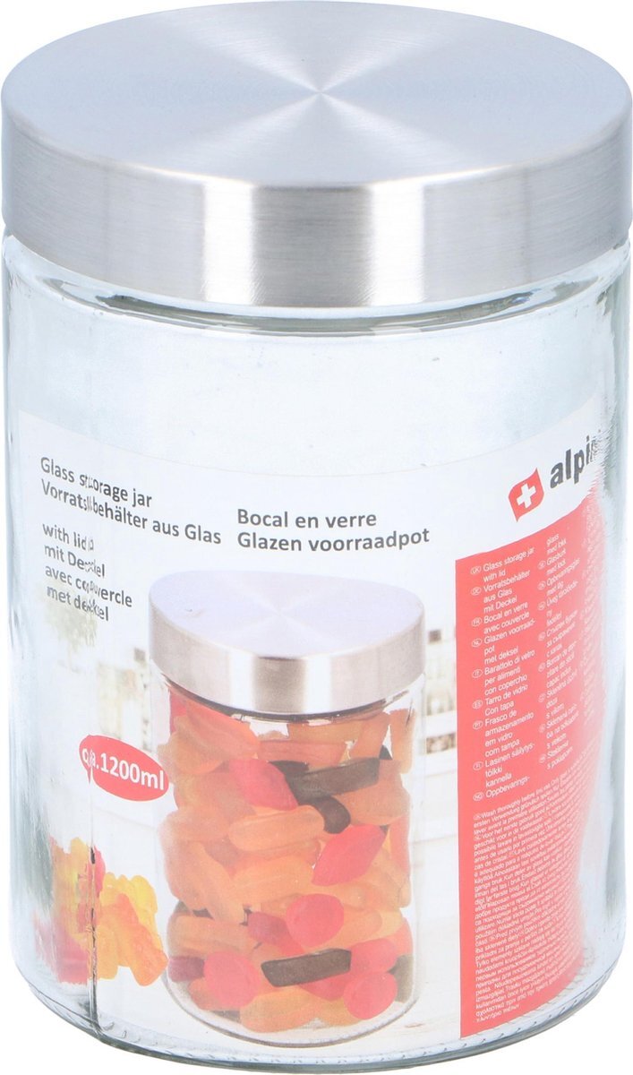 Alpina Kitchen & Home voorraadpot 1200 ml aluminium/glas zilver/transparant