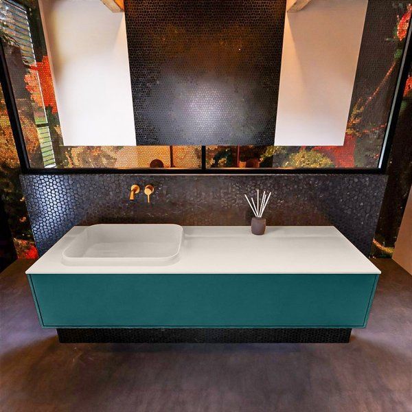 Mondiaz ERIN 150cm badmeubelset onderkast Smag met 1 lade Wastafel RIDGE links Linen ERIN12698