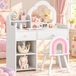 Table de coiffure enfant 2-en-1 - Avec miroir, tabouret et bureau - Bois - Blanc - 73,5 x 40 x 90,5 cm