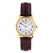 Q&Q C49A-003PY Dames Polshorloge Analoog Leren Band Blauw Goudkleurig Wit