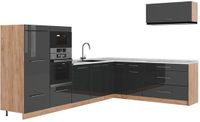 Vicco Hoekkeuken Fame-Line, Antraciet Hoogglans/Goudkleurig Eiken, 327 x 227 cm, WB Marmer